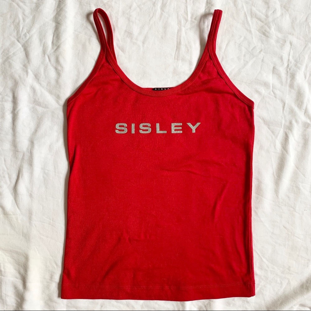 Sisley red cami tank top medium 100% cotton silver